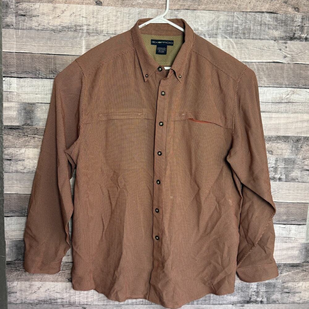 Exofficio Mens Fishing Shirt 2XL Brown Plaid Button Up Classic Outdoors